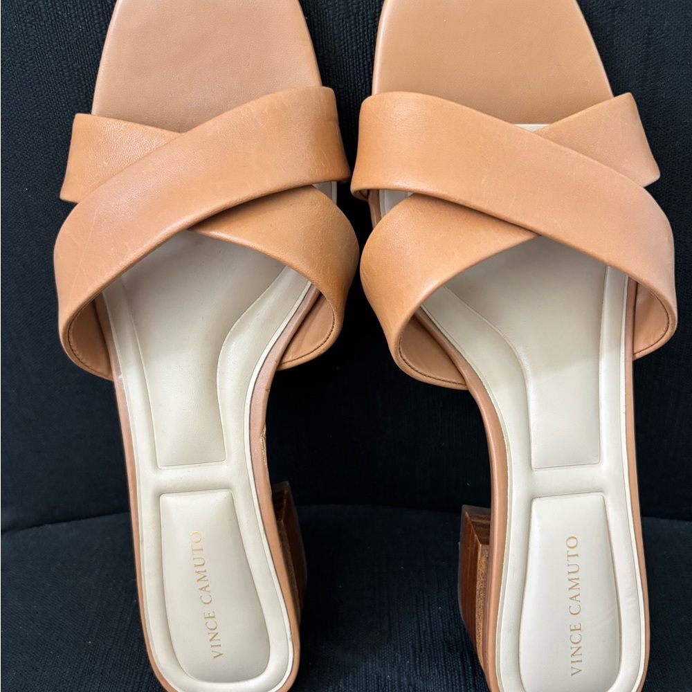Vince Camuto Leather Tan Mules with Criss-Cross Straps